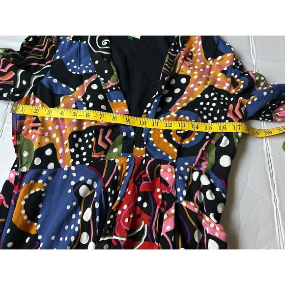 FARM RIO Women’s Maxi Dress, Under The Sea Plunging V-neck Long Sleeve Medium - Picture 7 of 8